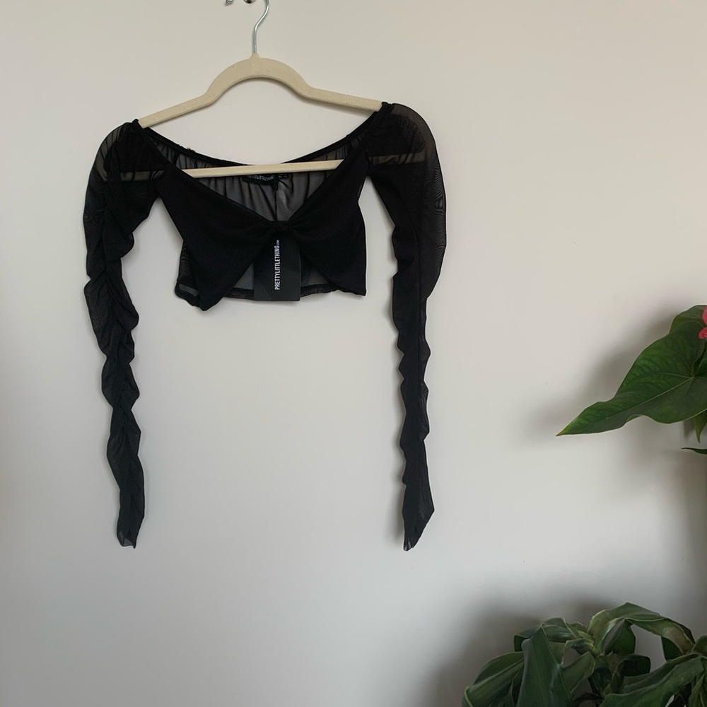 PLT black long sleeve mesh crop top size 6